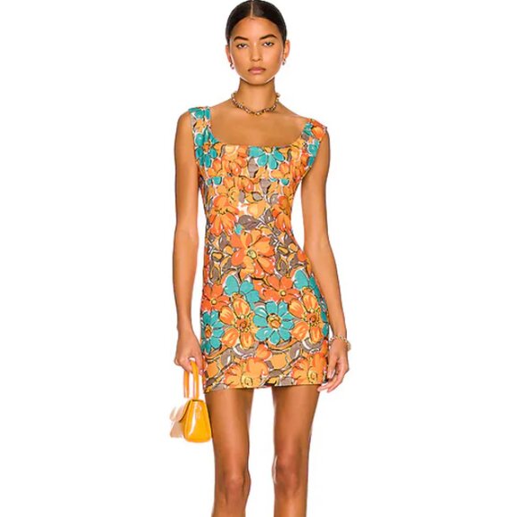 SEND OFFERS Miaou Vivi Dress in Parisian Flower Orange - Picture 2 of 5